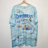 1992 Vintage All Over Print Caribbean Islands Map Tee